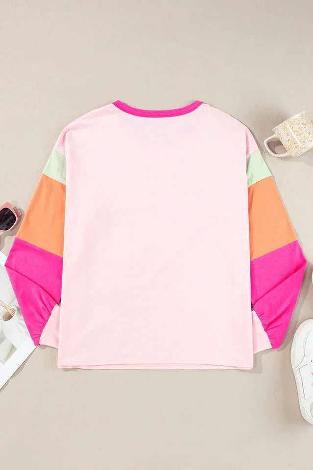 Playful Color Block Long Sleeve Top - TEVQA