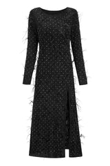 Rhinestone Faux Feather Trim Split Maxi Dress | Dress In Beauty