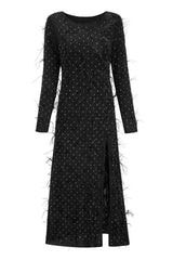 Embellished maxi dress with feather trim - View 8 | TEVQA