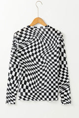 Black and white wavy checkered mesh top - View 7 | TEVQA
