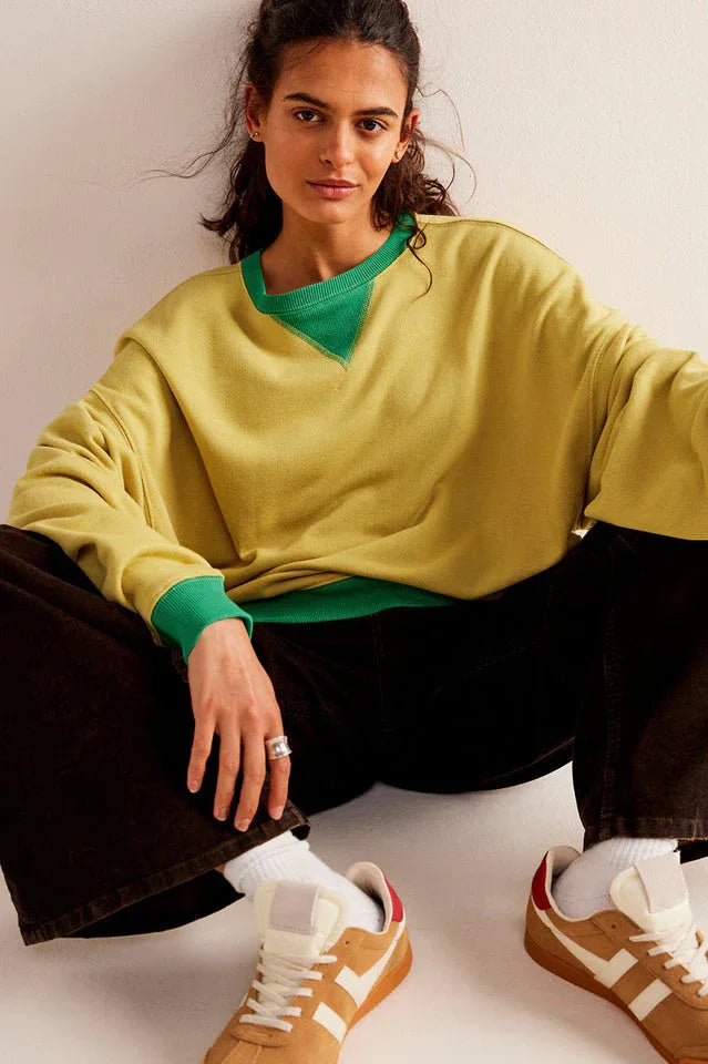 Comfy Chic Contrast Trim Oversized Sweatshirt - TEVQA