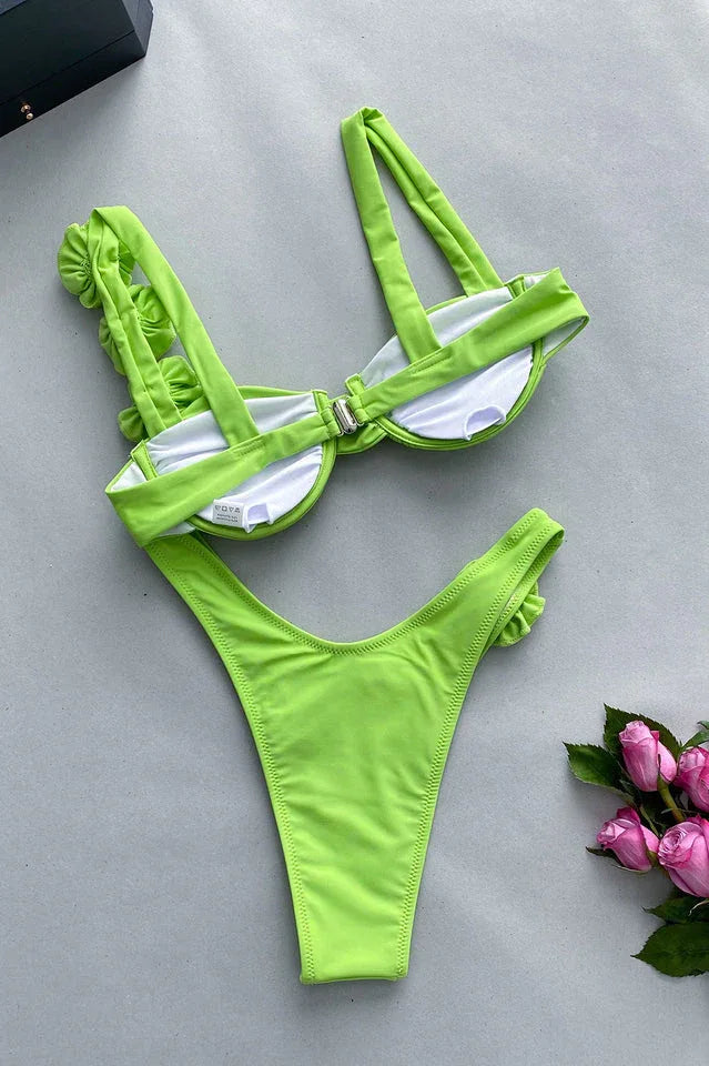 Ruched bikini set with floral accents and sweetheart neckline - View 7 | TEVQA