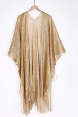Metallic knit kimono cover up with fringe detail - View 6 | TEVQA