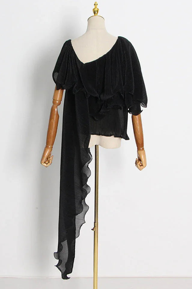 Ruffled Chiffon Top and Wide-Leg Pants Set - View 8 | TEVQA