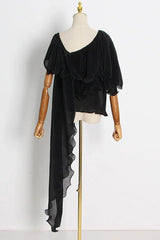 Ruffled Chiffon Top and Wide-Leg Pants Set - View 8 | TEVQA