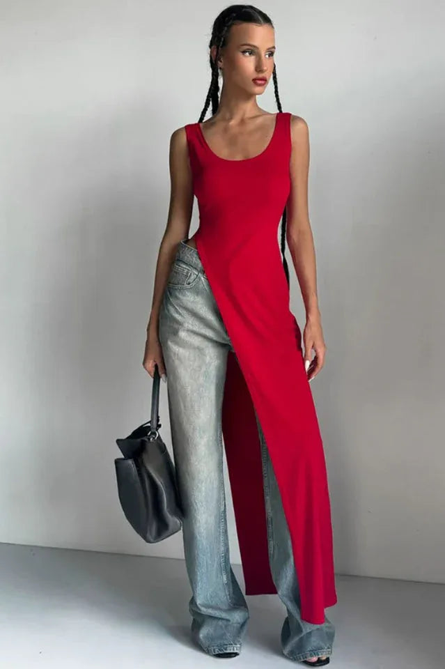 Diagonal Hem Maxi Knit Top - View 12 | TEVQA