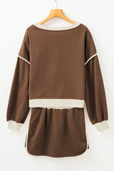 Forest green contrast trim pullover and skort set - View 14 | TEVQA