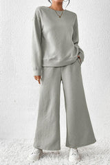 Textured Long Sleeve Top & Pants Set - TEVQA