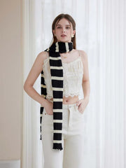 Extra Long Striped Ruffle Skinny Scarf - TEVQA