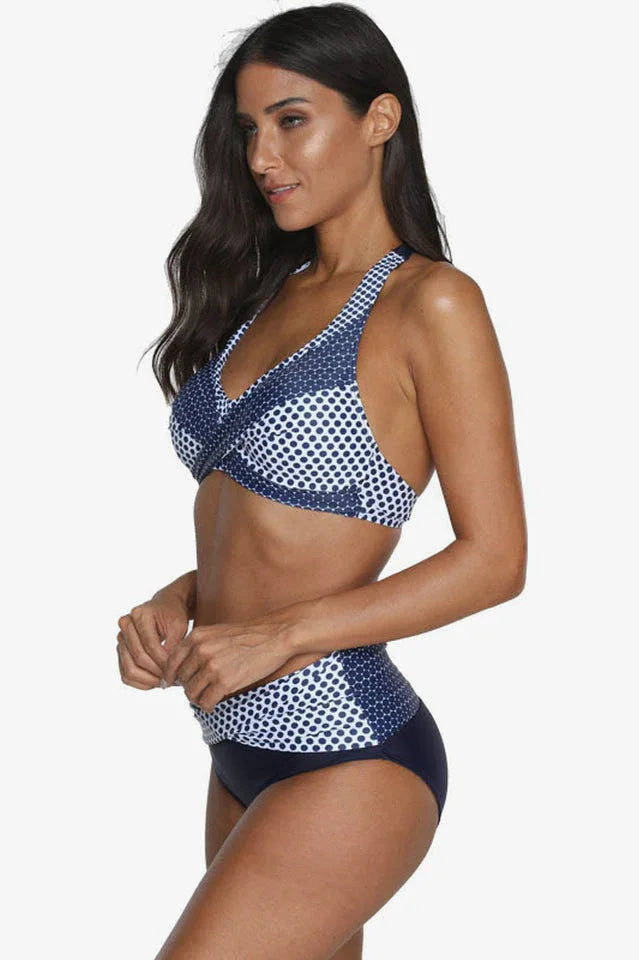 Plus size two-piece swimsuit with halter neck and high-waisted bottoms - View 14 | TEVQA