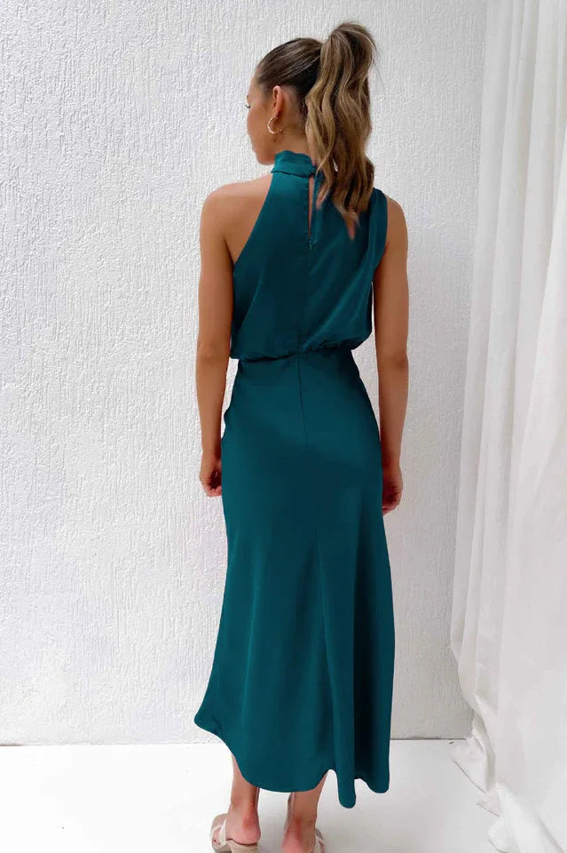 Satin Halter Neck Midi Dress - View 32 | TEVQA