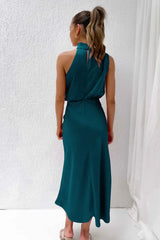 Satin Halter Neck Midi Dress - View 32 | TEVQA