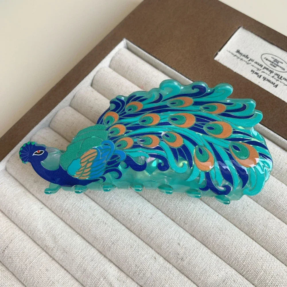 Large ornate peacock hair claw clip - View 7 | TEVQA