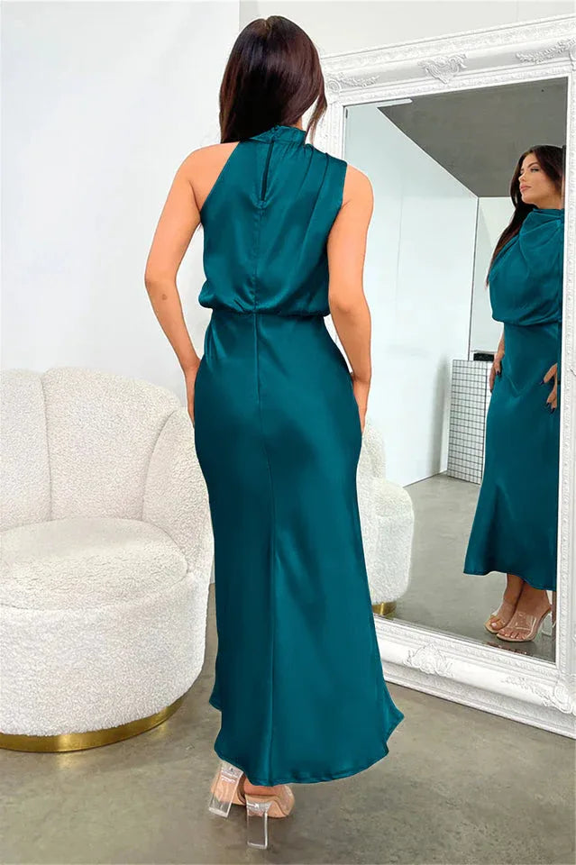 Satin Halter Neck Midi Dress - View 35 | TEVQA