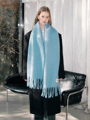 Iceland Blue Mohair Wool Blend Fringe Scarf