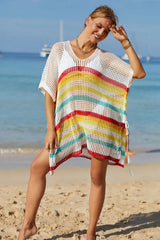 Rainbow Stripe Openwork Slit Cover Up - View 10 | TEVQA