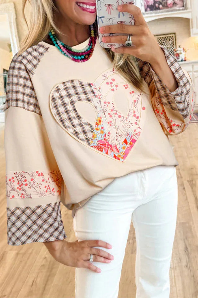 Sage Green Patchwork Heart Top - View 6 | TEVQA