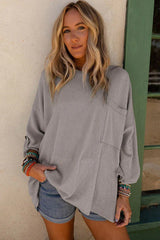 Sage Green Ribbed Knit Oversized Tunic Top - View 12 | TEVQA