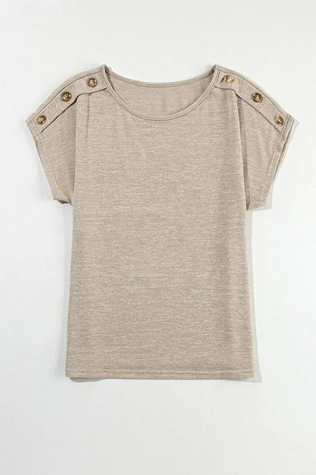 Drop Shoulder Top with Button Accent - View 9 | TEVQA