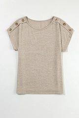 Drop Shoulder Top with Button Accent - View 9 | TEVQA