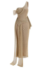 Gold Draped Metallic Maxi Dress - TEVQA