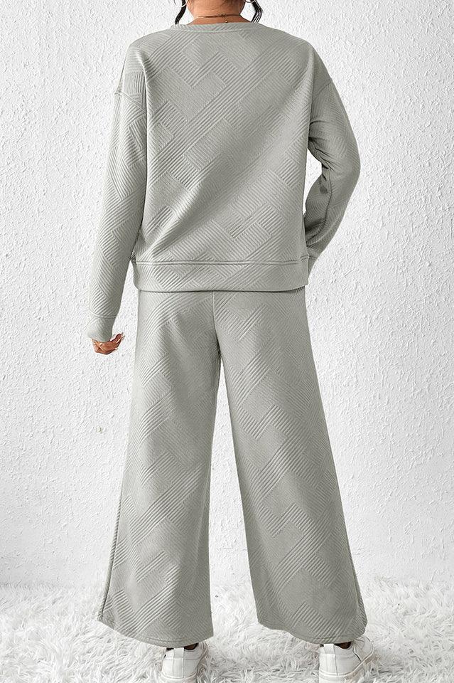 Textured Long Sleeve Top & Pants Set - TEVQA