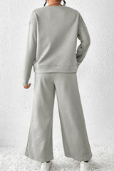 Textured Long Sleeve Top & Pants Set - TEVQA