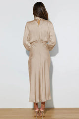 High Neck Satin Midi Dress - View 19 | TEVQA