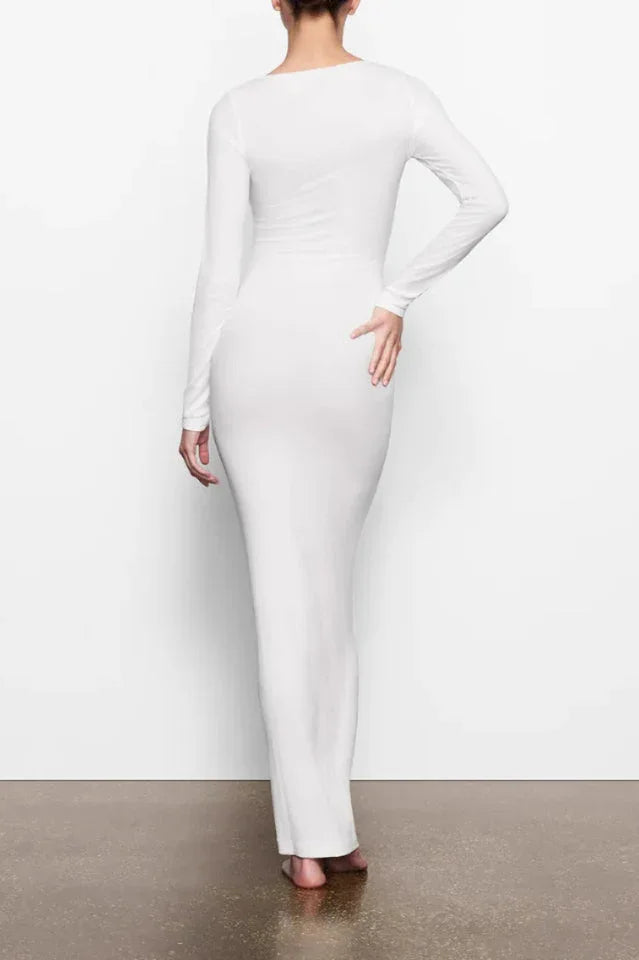Ribbed Knit Square Neck Maxi Dress - View 12 | TEVQA