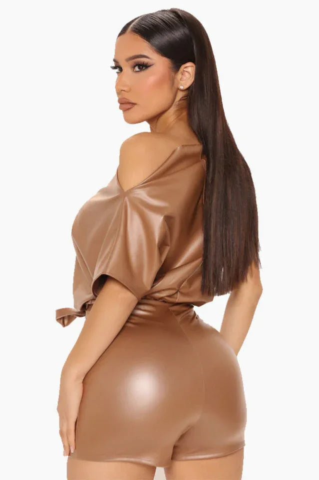 PU Leather Romper - TEVQA