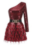 Daria One Shoulder Sequin Feather Dress - View 10 | TEVQA