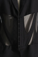 Tuxedo dress with sheer detail - View 8 | TEVQA