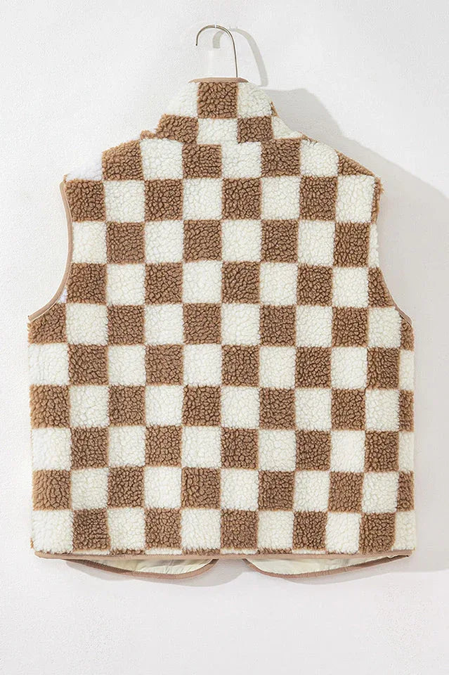 Checkerboard Sherpa Vest - View 12 | TEVQA