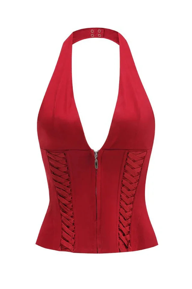 Celleen Halter Lace Up Corset - View 8 | TEVQA