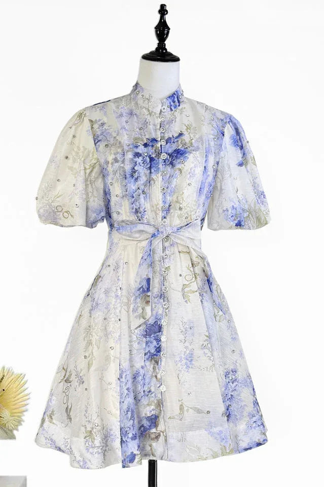 Caroline Floral Print Mini Dress - TEVQA