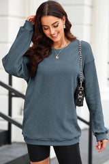 Oversized crew neck ribbed knit sweatshirt - View 6 | TEVQA