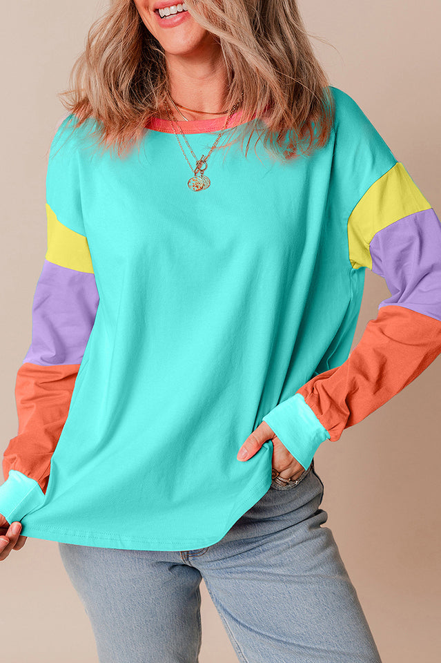 Colorblock Patchwork Long Sleeve Loose Top | Dress In Beauty