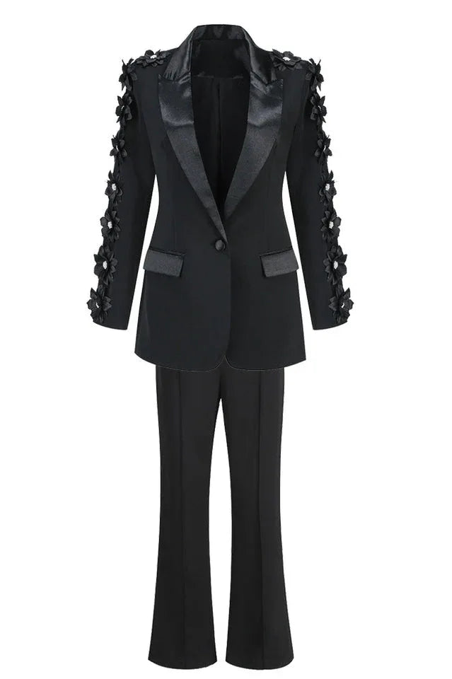 Embellished black crepe blazer with satin lapels - View 7 | TEVQA