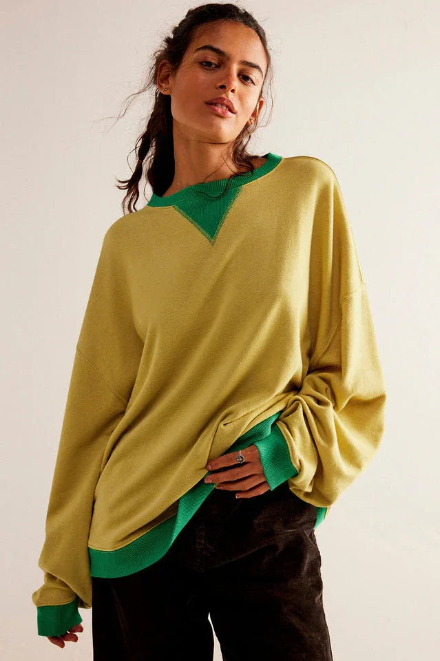 Comfy Chic Contrast Trim Oversized Sweatshirt - TEVQA