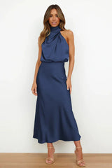 Satin Halter Neck Midi Dress - View 51 | TEVQA