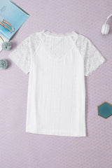 White Floral Lace & Eyelet Embroidery V-Neck Blouse - TEVQA