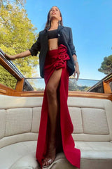 Floor length column skirt with rose embellishments - View 11 | TEVQA