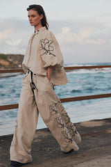 Lola Linen Embroidery Shirt and Pants Set - View 6 | TEVQA