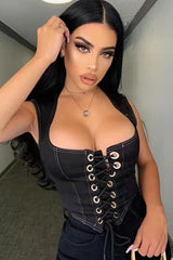Black Lace Up Corset Tank Top | Dress In Beauty