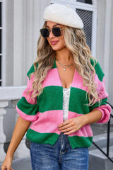 Vibrant Color Block Striped Cardigan - TEVQA
