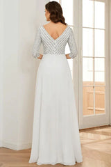Sequined V-Neck Evening Gown - View 10 | TEVQA