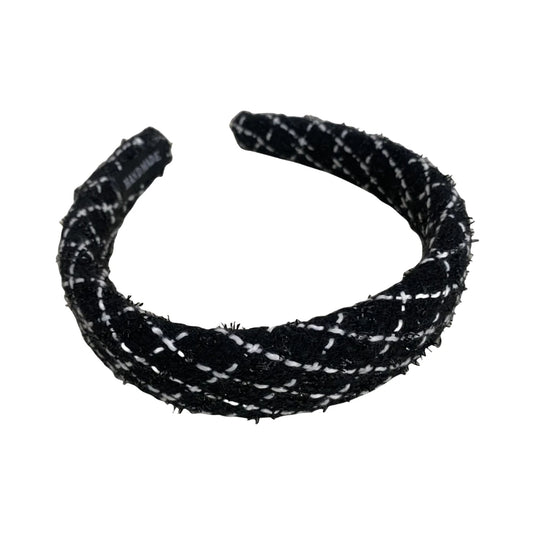 Classic Tweed Padded Headband - 1.2 Inch Black & White Collection