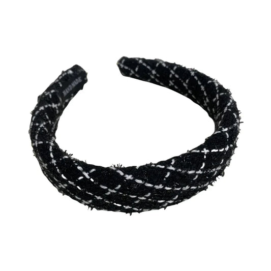 Classic Tweed Padded Headband - 1.2 Inch Black & White Collection - TEVQA
