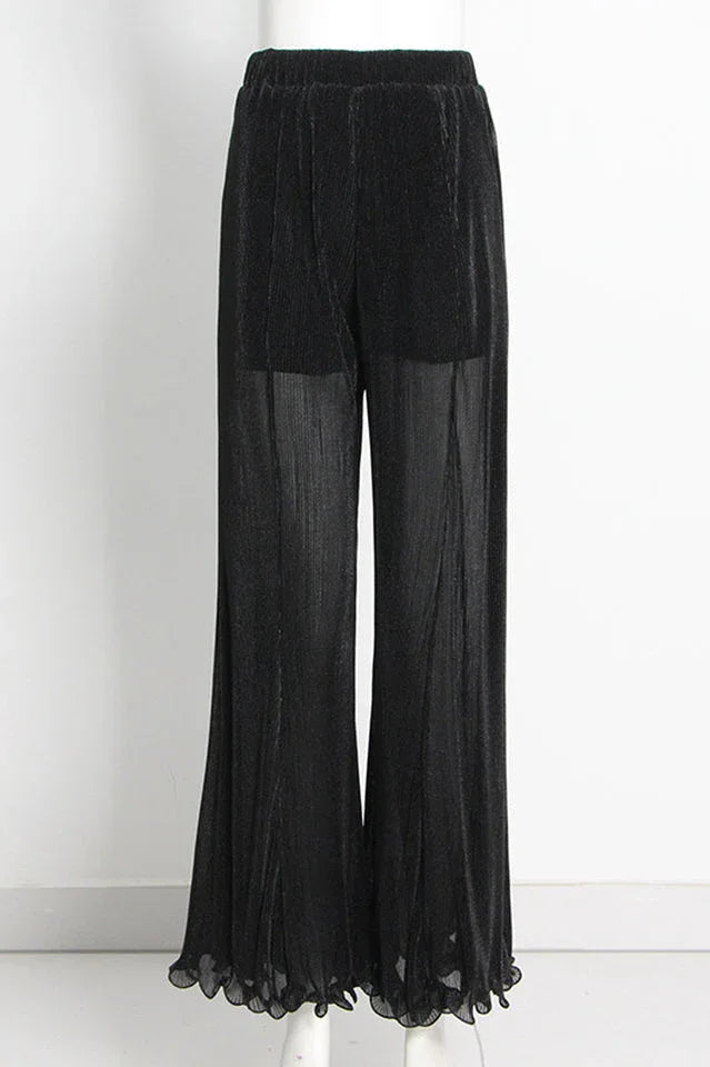 Ruffled Chiffon Top and Wide-Leg Pants Set - View 9 | TEVQA