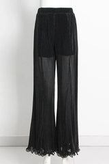 Ruffled Chiffon Top and Wide-Leg Pants Set - View 9 | TEVQA
